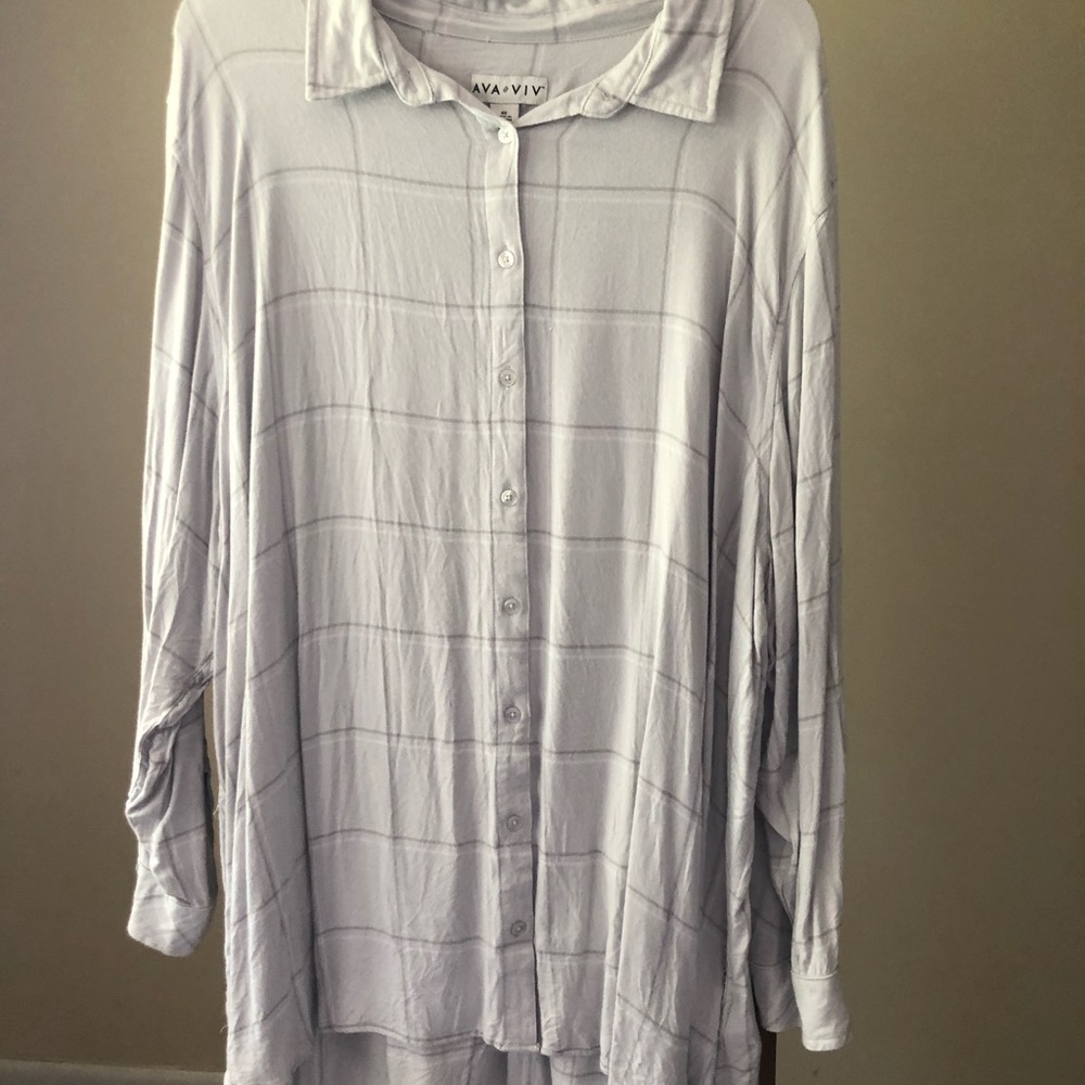 AVA VIV 4X 100% Nylon “flannel” look gray window pane long sleeve shirt